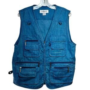 Olympina Fishing Tactical Utility Vest 10 Pocket Men's Small Blue Full Zip EUC